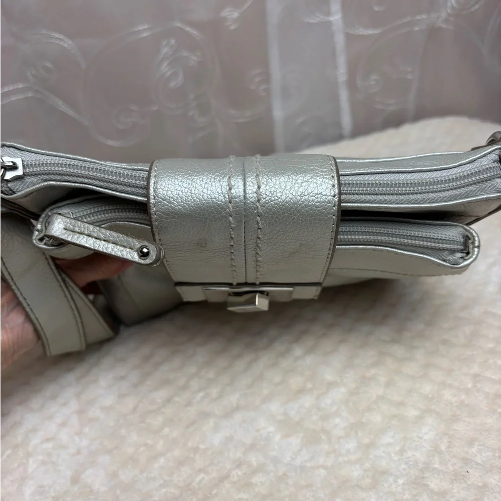 Tignanello Silver Metallic Leather Crossbody/Shoulder Purse